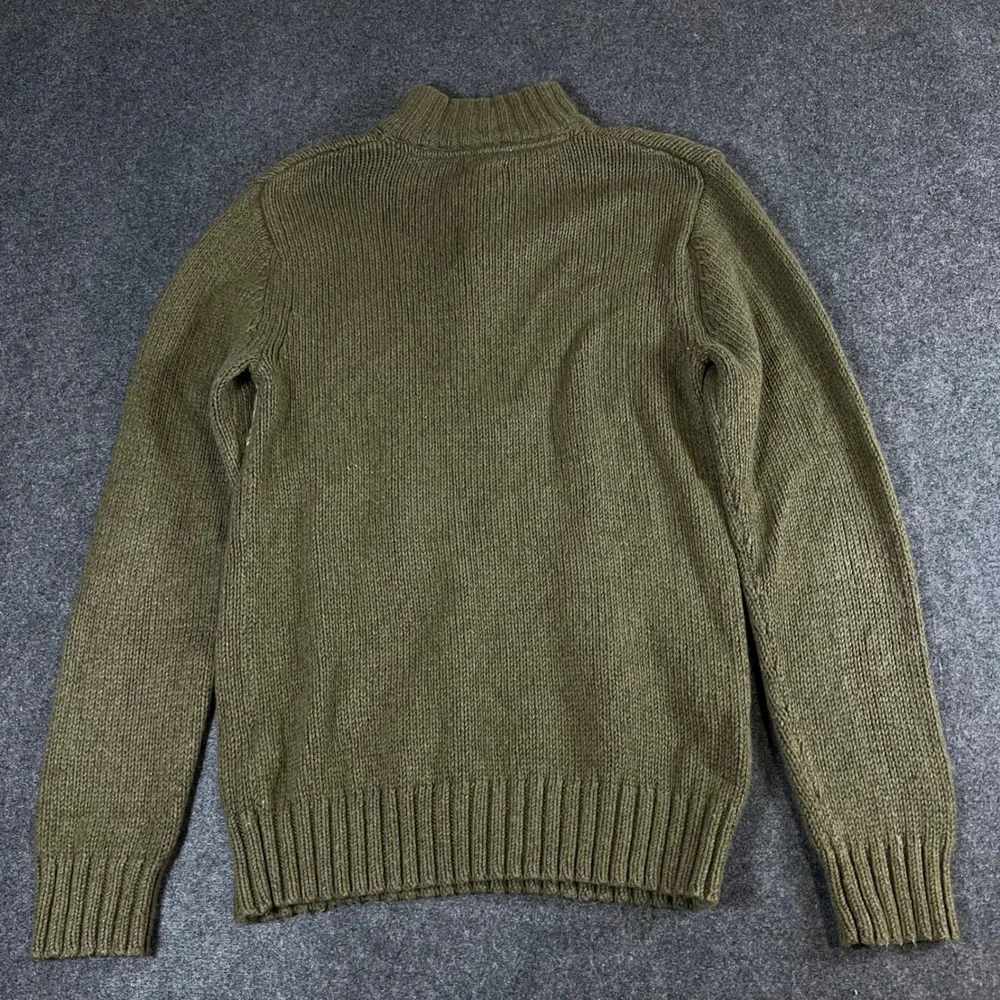 Fossil Mens Olive Green Fair Isle Mock Neck Button Sweater Large Cotton Angora